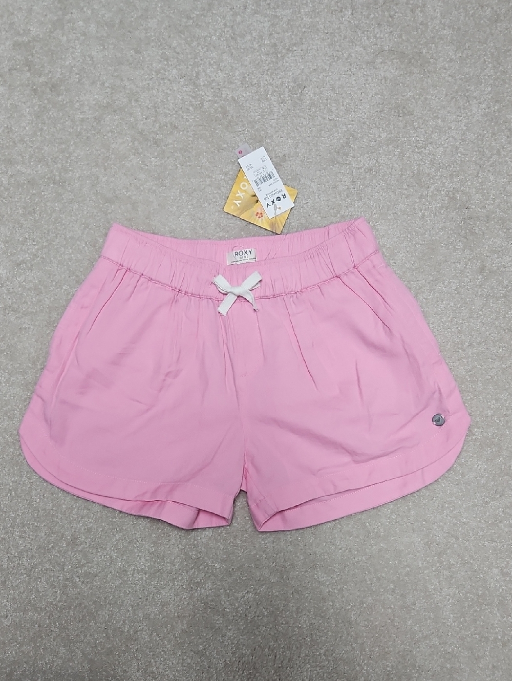 Roxy Pink Elastic-Waist Athletic Shorts with Drawstring